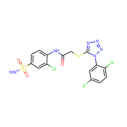 NS(=O)(=O)c1ccc(NC(=O)CSc2nnnn2-c2cc(Cl)ccc2Cl)c(Cl)c1 ZINC000034643827