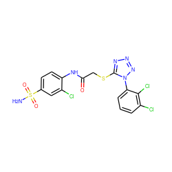 NS(=O)(=O)c1ccc(NC(=O)CSc2nnnn2-c2cccc(Cl)c2Cl)c(Cl)c1 ZINC000034817570