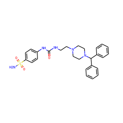 NS(=O)(=O)c1ccc(NC(=O)NCCN2CCN(C(c3ccccc3)c3ccccc3)CC2)cc1 ZINC001772590787