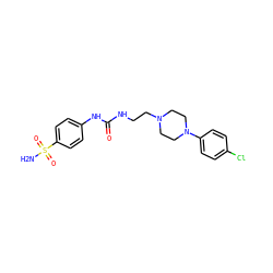 NS(=O)(=O)c1ccc(NC(=O)NCCN2CCN(c3ccc(Cl)cc3)CC2)cc1 ZINC001772637344