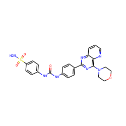 NS(=O)(=O)c1ccc(NC(=O)Nc2ccc(-c3nc(N4CCOCC4)c4ncccc4n3)cc2)cc1 ZINC001772646254