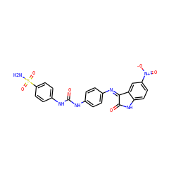 NS(=O)(=O)c1ccc(NC(=O)Nc2ccc(N=C3C(=O)Nc4ccc([N+](=O)[O-])cc43)cc2)cc1 ZINC000653696912