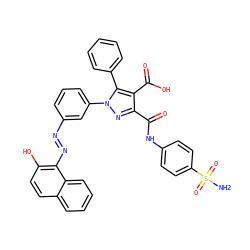 NS(=O)(=O)c1ccc(NC(=O)c2nn(-c3cccc(/N=N/c4c(O)ccc5ccccc45)c3)c(-c3ccccc3)c2C(=O)O)cc1 ZINC000095593510