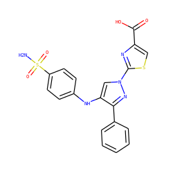 NS(=O)(=O)c1ccc(Nc2cn(-c3nc(C(=O)O)cs3)nc2-c2ccccc2)cc1 ZINC001772653870