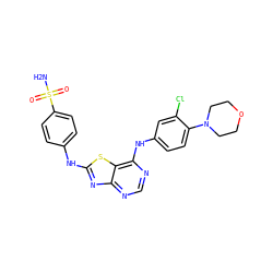NS(=O)(=O)c1ccc(Nc2nc3ncnc(Nc4ccc(N5CCOCC5)c(Cl)c4)c3s2)cc1 ZINC000034874962