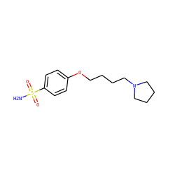 NS(=O)(=O)c1ccc(OCCCCN2CCCC2)cc1 ZINC000084619978