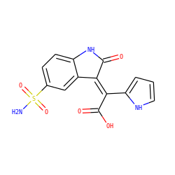 NS(=O)(=O)c1ccc2c(c1)/C(=C(\C(=O)O)c1ccc[nH]1)C(=O)N2 ZINC000014962872