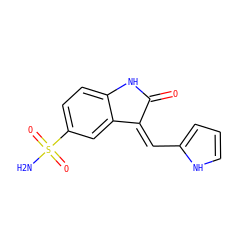 NS(=O)(=O)c1ccc2c(c1)/C(=C/c1ccc[nH]1)C(=O)N2 ZINC000081048988