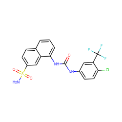 NS(=O)(=O)c1ccc2cccc(NC(=O)Nc3ccc(Cl)c(C(F)(F)F)c3)c2c1 ZINC000084619430