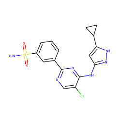 NS(=O)(=O)c1cccc(-c2ncc(Cl)c(Nc3cc(C4CC4)[nH]n3)n2)c1 ZINC000198825871