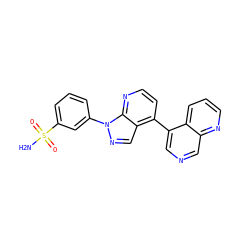 NS(=O)(=O)c1cccc(-n2ncc3c(-c4cncc5ncccc45)ccnc32)c1 ZINC000142466807