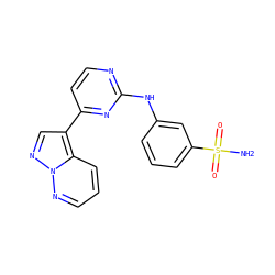 NS(=O)(=O)c1cccc(Nc2nccc(-c3cnn4ncccc34)n2)c1 ZINC000045201311