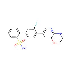 NS(=O)(=O)c1ccccc1-c1ccc(-c2cnc3c(c2)OCCN3)c(F)c1 ZINC000224759469