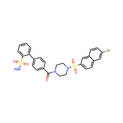 NS(=O)(=O)c1ccccc1-c1ccc(C(=O)N2CCN(S(=O)(=O)c3ccc4cc(Br)ccc4c3)CC2)cc1 ZINC000026185386