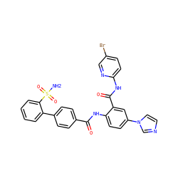 NS(=O)(=O)c1ccccc1-c1ccc(C(=O)Nc2ccc(-n3ccnc3)cc2C(=O)Nc2ccc(Br)cn2)cc1 ZINC000028107182