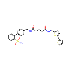 NS(=O)(=O)c1ccccc1-c1ccc(CNC(=O)CCCC(=O)NCc2ccc(-c3cccs3)s2)cc1 ZINC000028354408