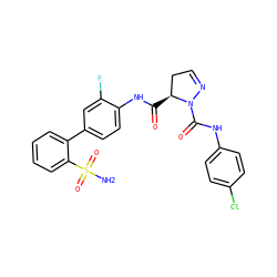NS(=O)(=O)c1ccccc1-c1ccc(NC(=O)[C@H]2CC=NN2C(=O)Nc2ccc(Cl)cc2)c(F)c1 ZINC000064513714