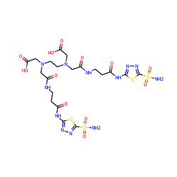 NS(=O)(=O)c1nnc(NC(=O)CCNC(=O)CN(CCN(CC(=O)O)CC(=O)NCCC(=O)Nc2nnc(S(N)(=O)=O)s2)CC(=O)O)s1 ZINC000095614423