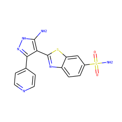 Nc1[nH]nc(-c2ccncc2)c1-c1nc2ccc(S(N)(=O)=O)cc2s1 ZINC000114401250