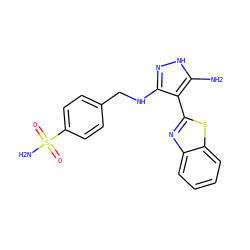 Nc1[nH]nc(NCc2ccc(S(N)(=O)=O)cc2)c1-c1nc2ccccc2s1 ZINC000114398085