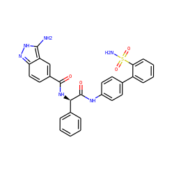 Nc1[nH]nc2ccc(C(=O)N[C@@H](C(=O)Nc3ccc(-c4ccccc4S(N)(=O)=O)cc3)c3ccccc3)cc12 ZINC000026748922