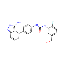 Nc1[nH]nc2cccc(-c3ccc(NC(=O)Nc4cc(CO)ccc4F)cc3)c12 ZINC000063298406