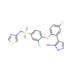 Nc1[nH]ncc1-c1cc(Cl)ccc1Oc1ccc(S(=O)(=O)Nc2cscn2)cc1Cl ZINC000095581582