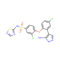 Nc1[nH]ncc1-c1cc(Cl)ccc1Oc1ccc(S(=O)(=O)Nc2ncns2)cc1Cl ZINC000095584004