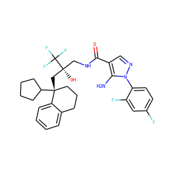 Nc1c(C(=O)NC[C@@](O)(C[C@@]2(C3CCCC3)CCCc3ccccc32)C(F)(F)F)cnn1-c1ccc(F)cc1F ZINC000028824236