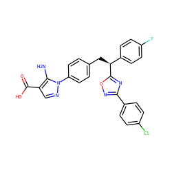 Nc1c(C(=O)O)cnn1-c1ccc(C[C@@H](c2ccc(F)cc2)c2nc(-c3ccc(Cl)cc3)no2)cc1 ZINC001772620961
