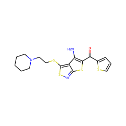 Nc1c(C(=O)c2cccs2)sc2nsc(SCCN3CCCCC3)c12 ZINC000004335481