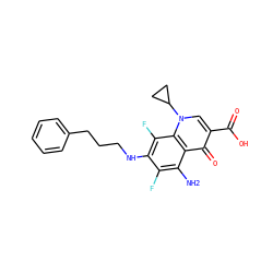 Nc1c(F)c(NCCCc2ccccc2)c(F)c2c1c(=O)c(C(=O)O)cn2C1CC1 ZINC000072126910