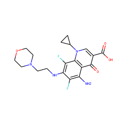 Nc1c(F)c(NCCN2CCOCC2)c(F)c2c1c(=O)c(C(=O)O)cn2C1CC1 ZINC000072126908