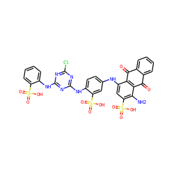 Nc1c(S(=O)(=O)O)cc(Nc2ccc(Nc3nc(Cl)nc(Nc4ccccc4S(=O)(=O)O)n3)c(S(=O)(=O)O)c2)c2c1C(=O)c1ccccc1C2=O ZINC000085427635