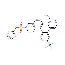 Nc1cc(-c2cc(C(F)(F)F)ccc2-c2cccc3c2CCN(S(=O)(=O)Nc2ncns2)C3)ccn1 ZINC000147387250