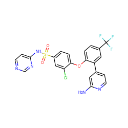 Nc1cc(-c2cc(C(F)(F)F)ccc2Oc2ccc(S(=O)(=O)Nc3ccncn3)cc2Cl)ccn1 ZINC000095583360