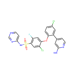 Nc1cc(-c2cc(Cl)ccc2Oc2cc(F)c(S(=O)(=O)Nc3ccncn3)cc2Cl)ccn1 ZINC000095584872