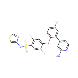 Nc1cc(-c2cc(Cl)ccc2Oc2cc(F)c(S(=O)(=O)Nc3cscn3)cc2F)ccn1 ZINC000095584637