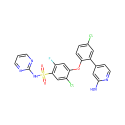 Nc1cc(-c2cc(Cl)ccc2Oc2cc(F)c(S(=O)(=O)Nc3ncccn3)cc2Cl)ccn1 ZINC000095585665