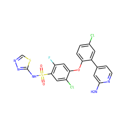 Nc1cc(-c2cc(Cl)ccc2Oc2cc(F)c(S(=O)(=O)Nc3nncs3)cc2Cl)ccn1 ZINC000095581962