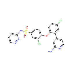 Nc1cc(-c2cc(Cl)ccc2Oc2ccc(S(=O)(=O)Nc3cccnn3)cc2Cl)ccn1 ZINC000095584751
