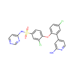 Nc1cc(-c2cc(Cl)ccc2Oc2ccc(S(=O)(=O)Nc3ccncn3)cc2Cl)ccn1 ZINC000095581833