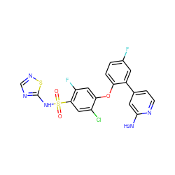 Nc1cc(-c2cc(F)ccc2Oc2cc(F)c(S(=O)(=O)Nc3ncns3)cc2Cl)ccn1 ZINC000095583915