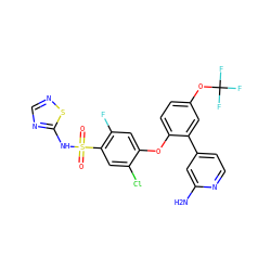 Nc1cc(-c2cc(OC(F)(F)F)ccc2Oc2cc(F)c(S(=O)(=O)Nc3ncns3)cc2Cl)ccn1 ZINC000095581023