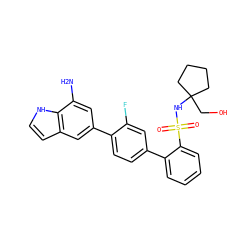 Nc1cc(-c2ccc(-c3ccccc3S(=O)(=O)NC3(CO)CCCC3)cc2F)cc2cc[nH]c12 ZINC000224787646