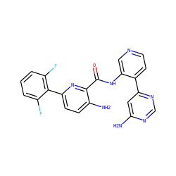 Nc1cc(-c2ccncc2NC(=O)c2nc(-c3c(F)cccc3F)ccc2N)ncn1 ZINC000147215387