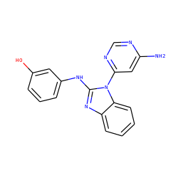 Nc1cc(-n2c(Nc3cccc(O)c3)nc3ccccc32)ncn1 ZINC000071317783
