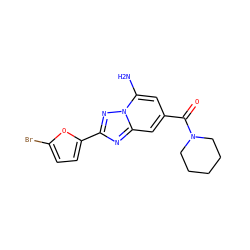 Nc1cc(C(=O)N2CCCCC2)cc2nc(-c3ccc(Br)o3)nn12 ZINC000026988178