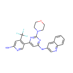 Nc1cc(C(F)(F)F)c(-c2cc(Nc3cnc4ccccc4c3)nc(N3CCOCC3)n2)cn1 ZINC000084634937