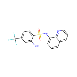 Nc1cc(C(F)(F)F)ccc1S(=O)(=O)Nc1cccc2cccnc12 ZINC000013815905